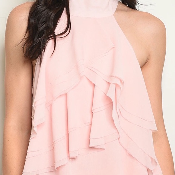 ❌DONATED❌Soft Pink Mock Neck Ruffled Frayed Edging Sleeveless Top - Picture 3 of 15
